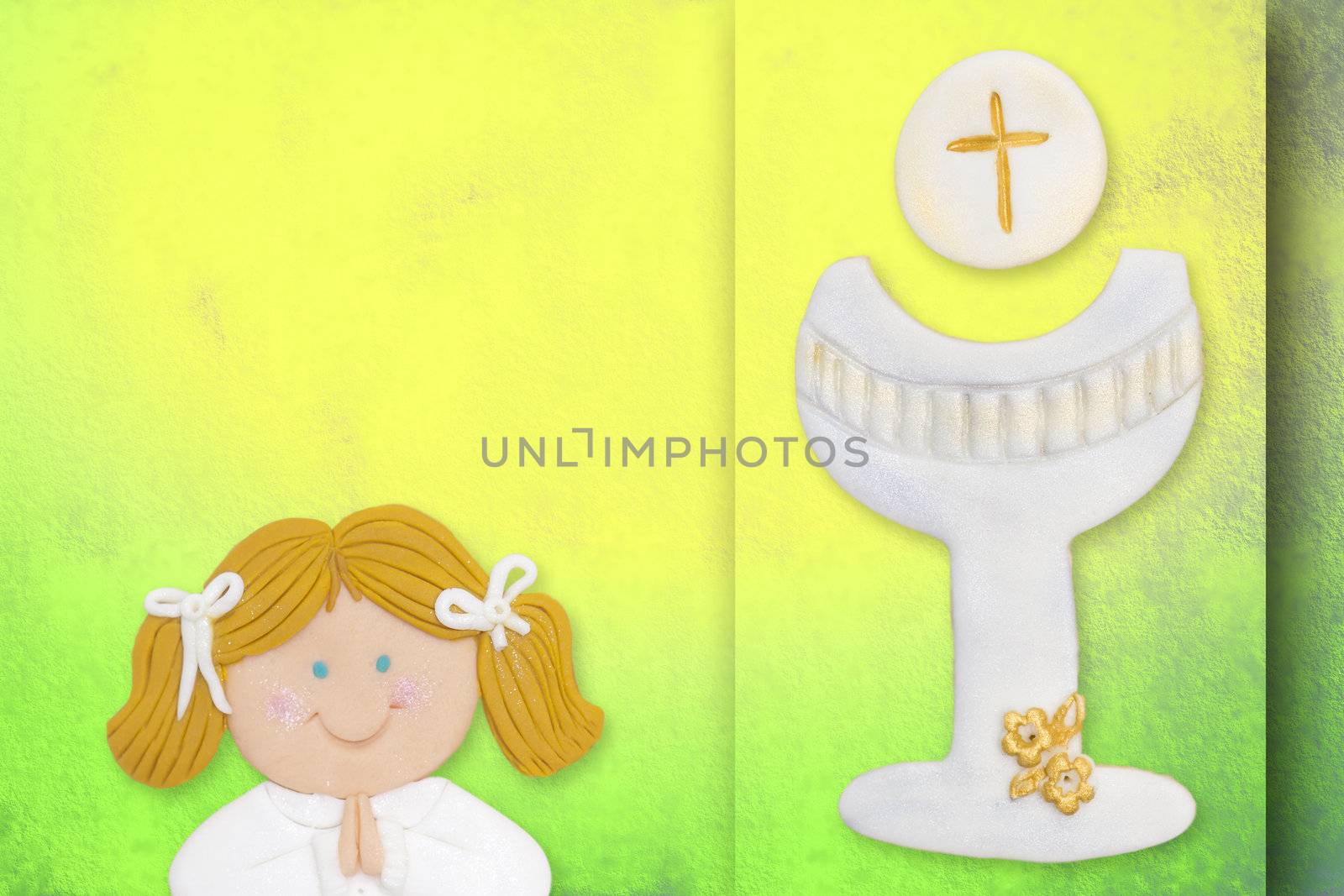 first communion greeting card,girl and chalice