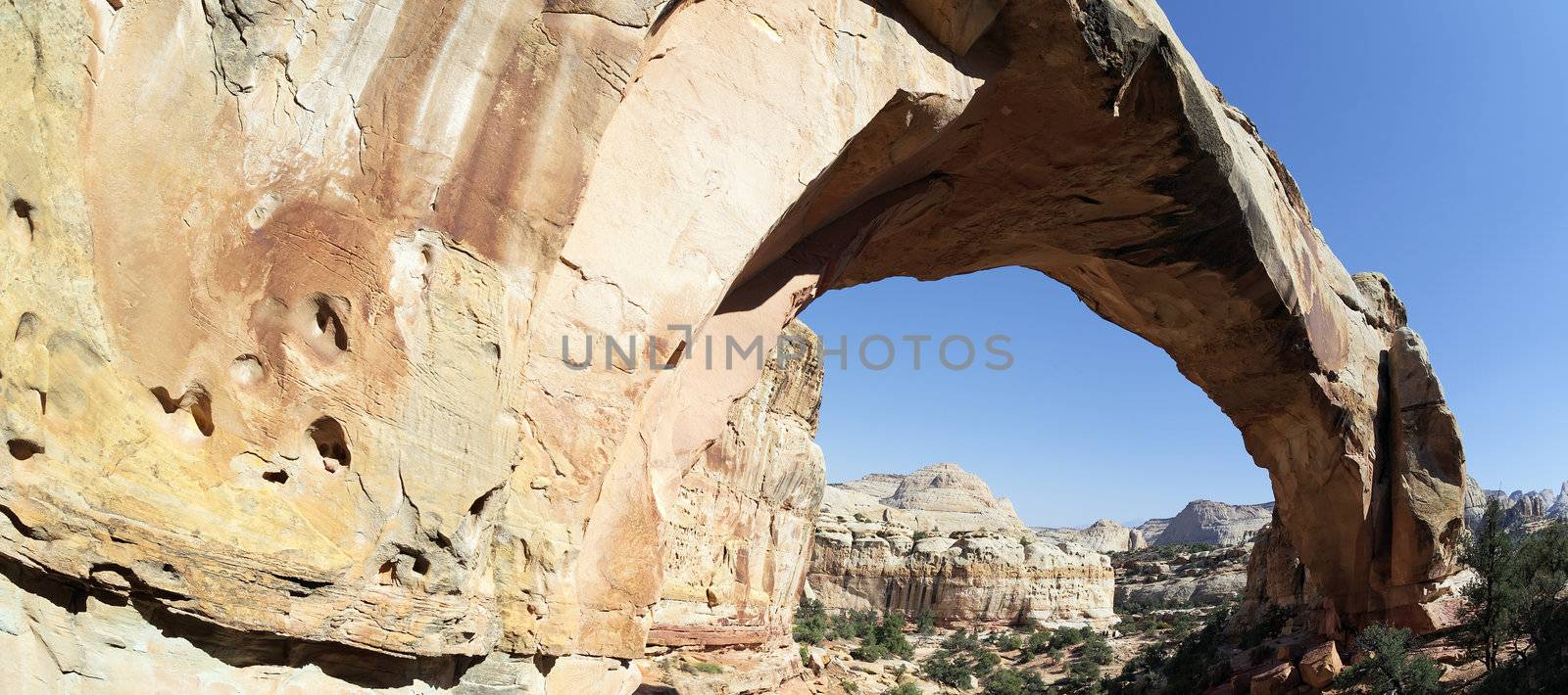 panoramic view of Hickman Bridge, Capitol Reef National Park, Utah, USA 