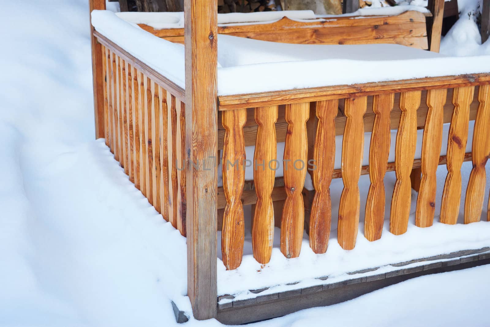 Detail of outdoor porch in winter by qiiip