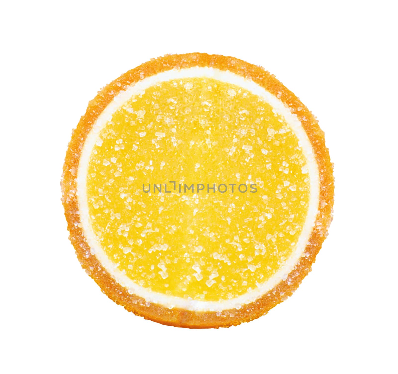 orange jelly in sugar isolated on white