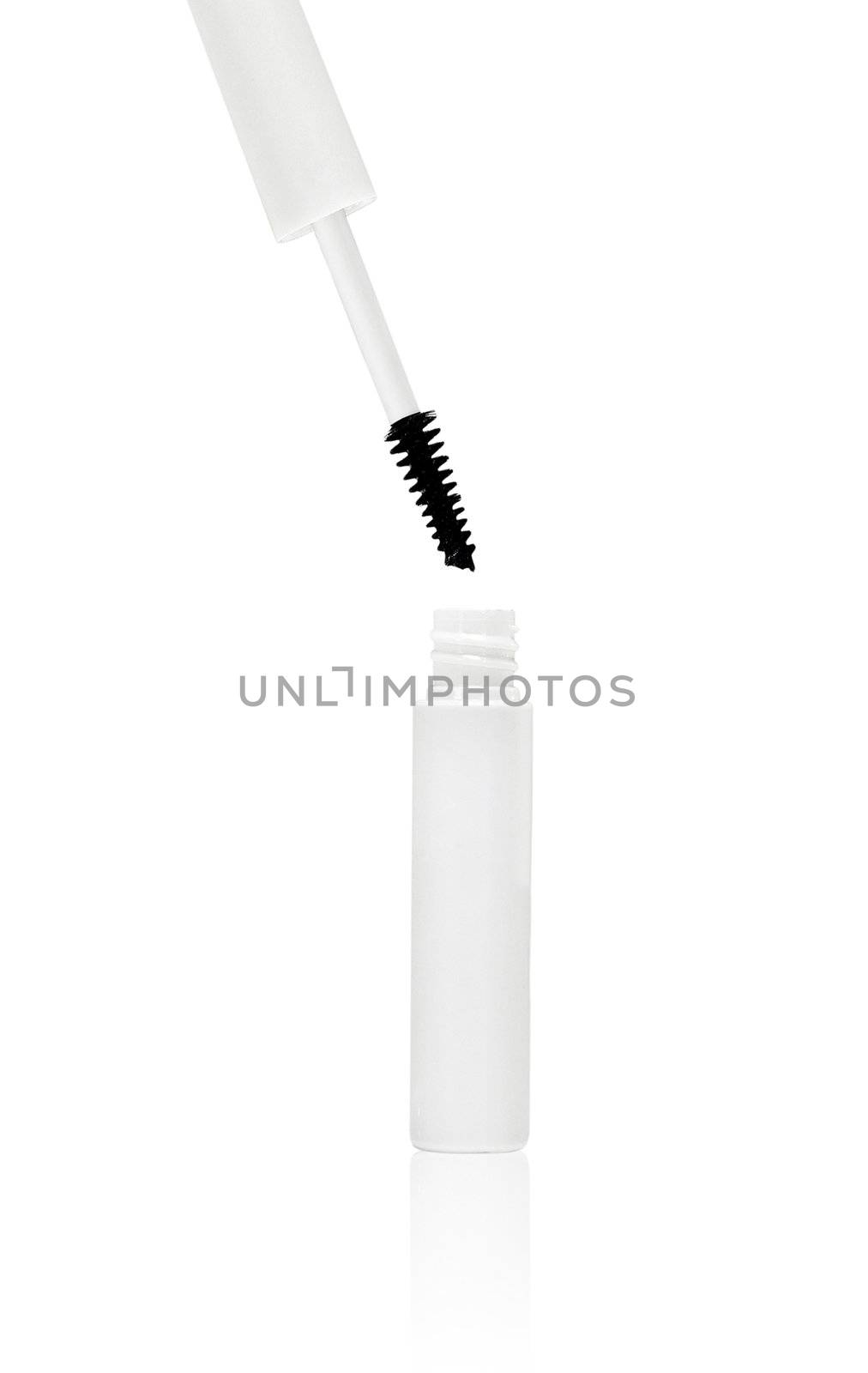 white mascara for eyes isolated on white background