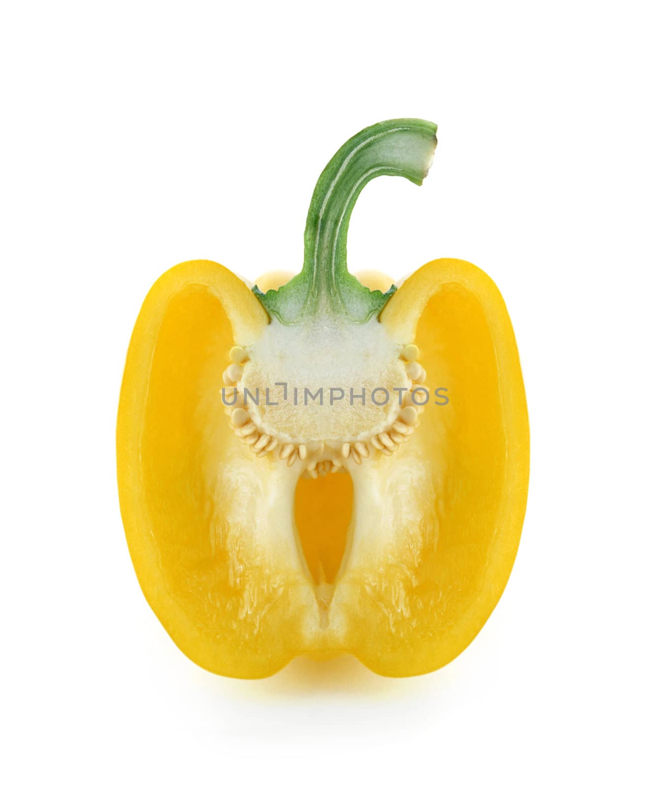 fresh yellow paprika half isolated on white background