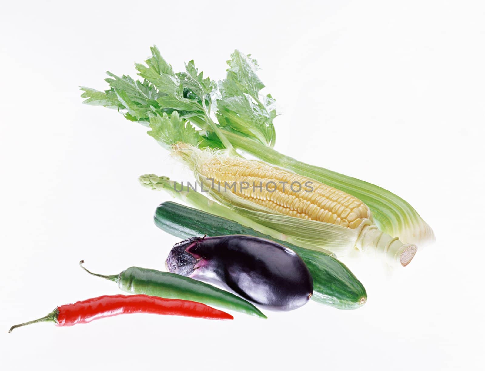 fresh vegetable with leaves isolated on white background