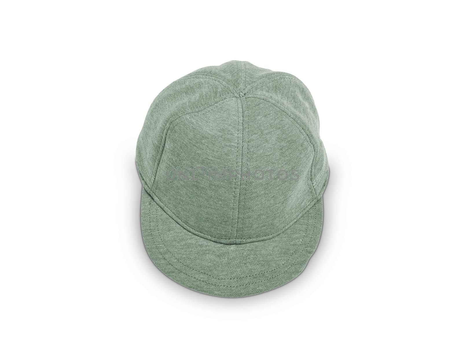 A green baseball cap is isolated on a white background