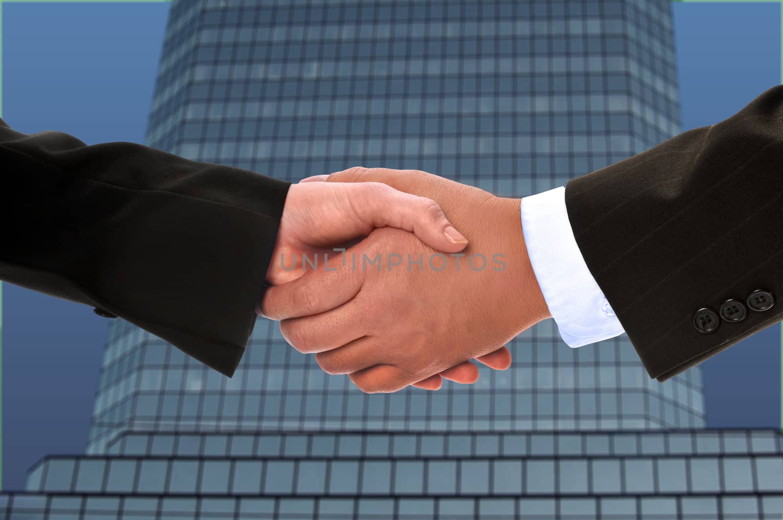Hand shake between a businessman and a businesswoman