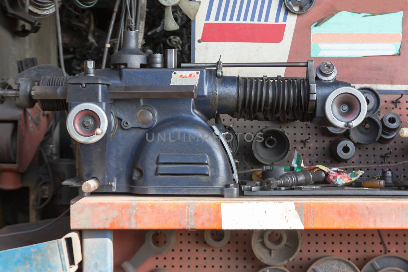 Old lathe is ready to work in  the workshop