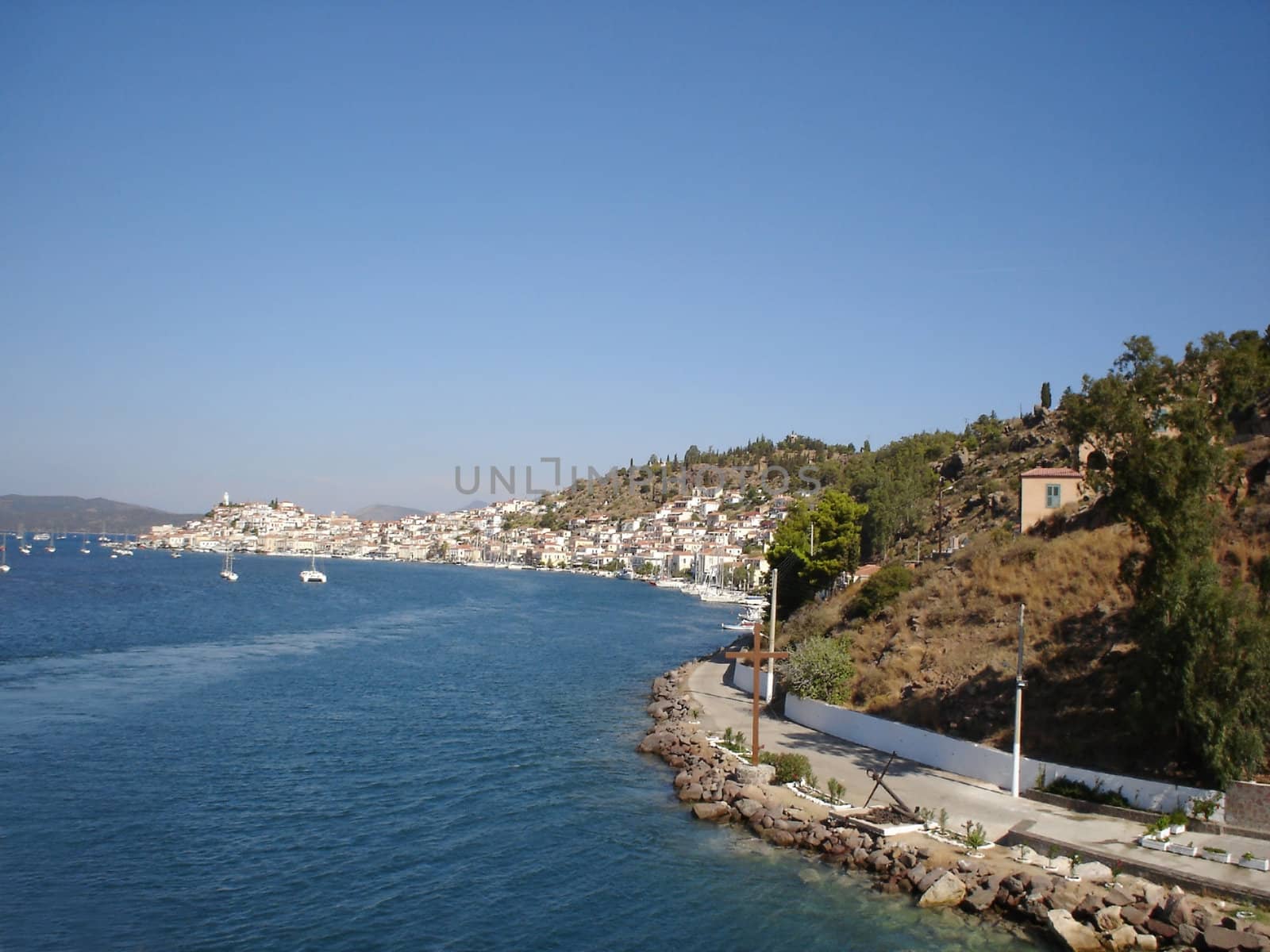 Enter to sea pass between Poros and Peloponnese Galatas                         