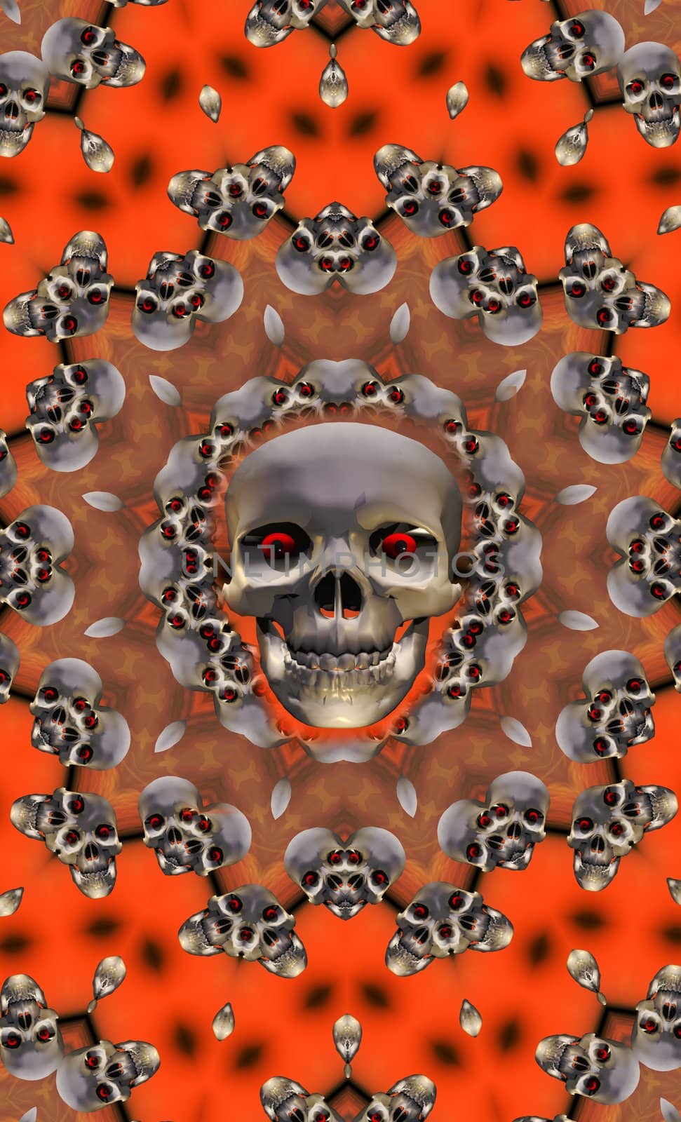 A background of a halloween skull with red glowing eyes