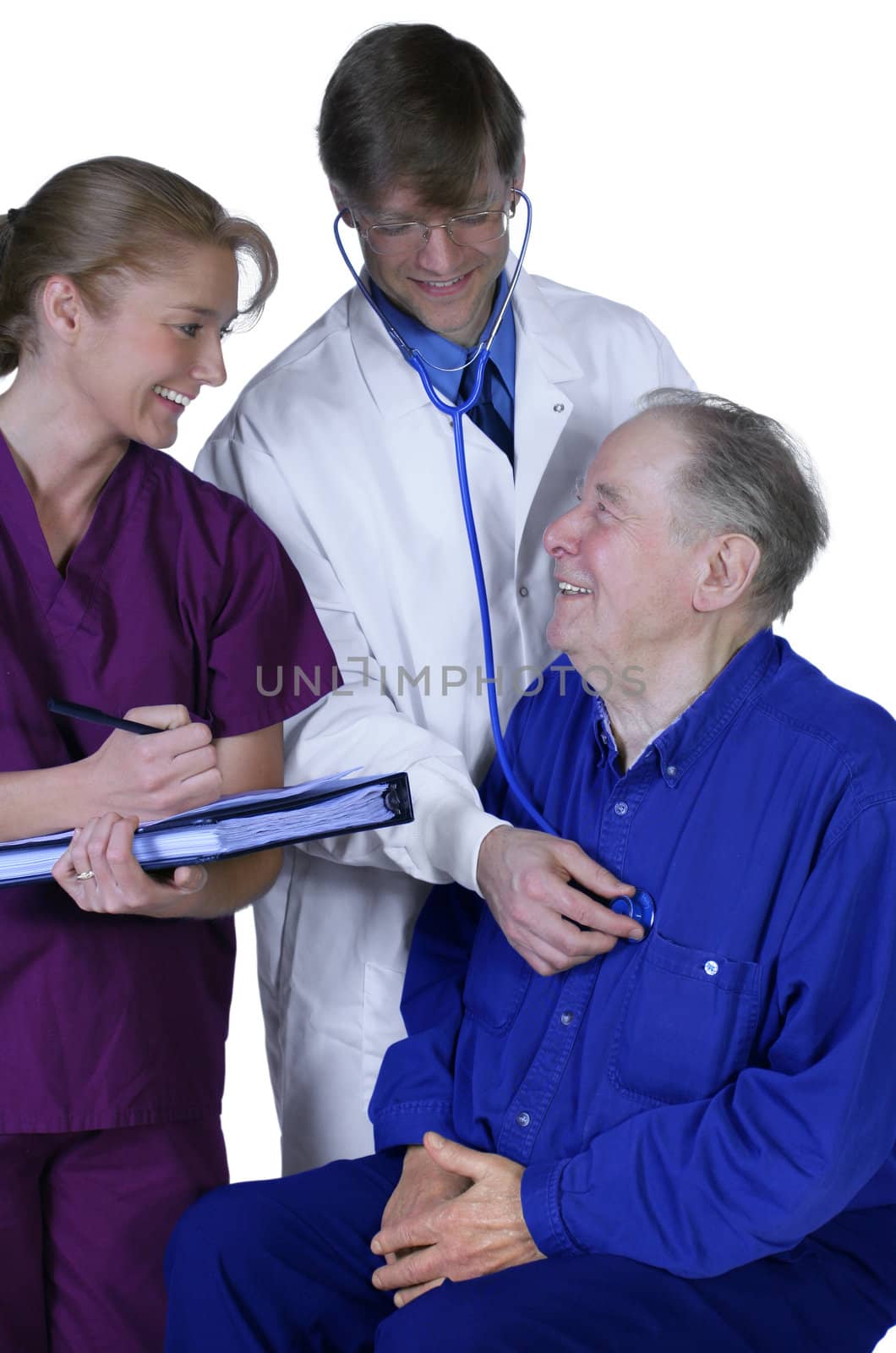 Doctor and nurse examining elderly patient by jarenwicklund
