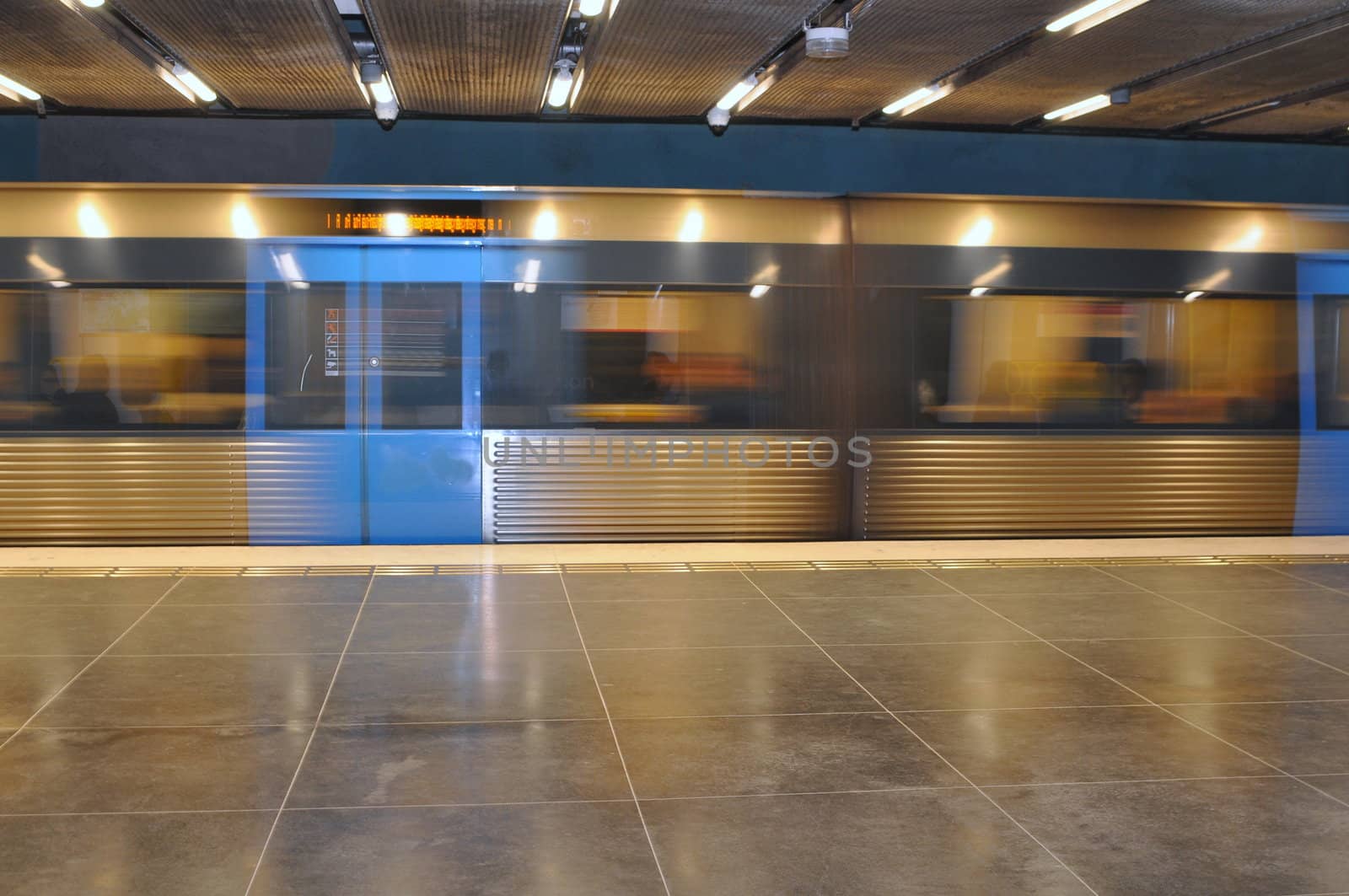 Scene from the metro in Stockholm. Photo taken at the art-decorated station Stadion.