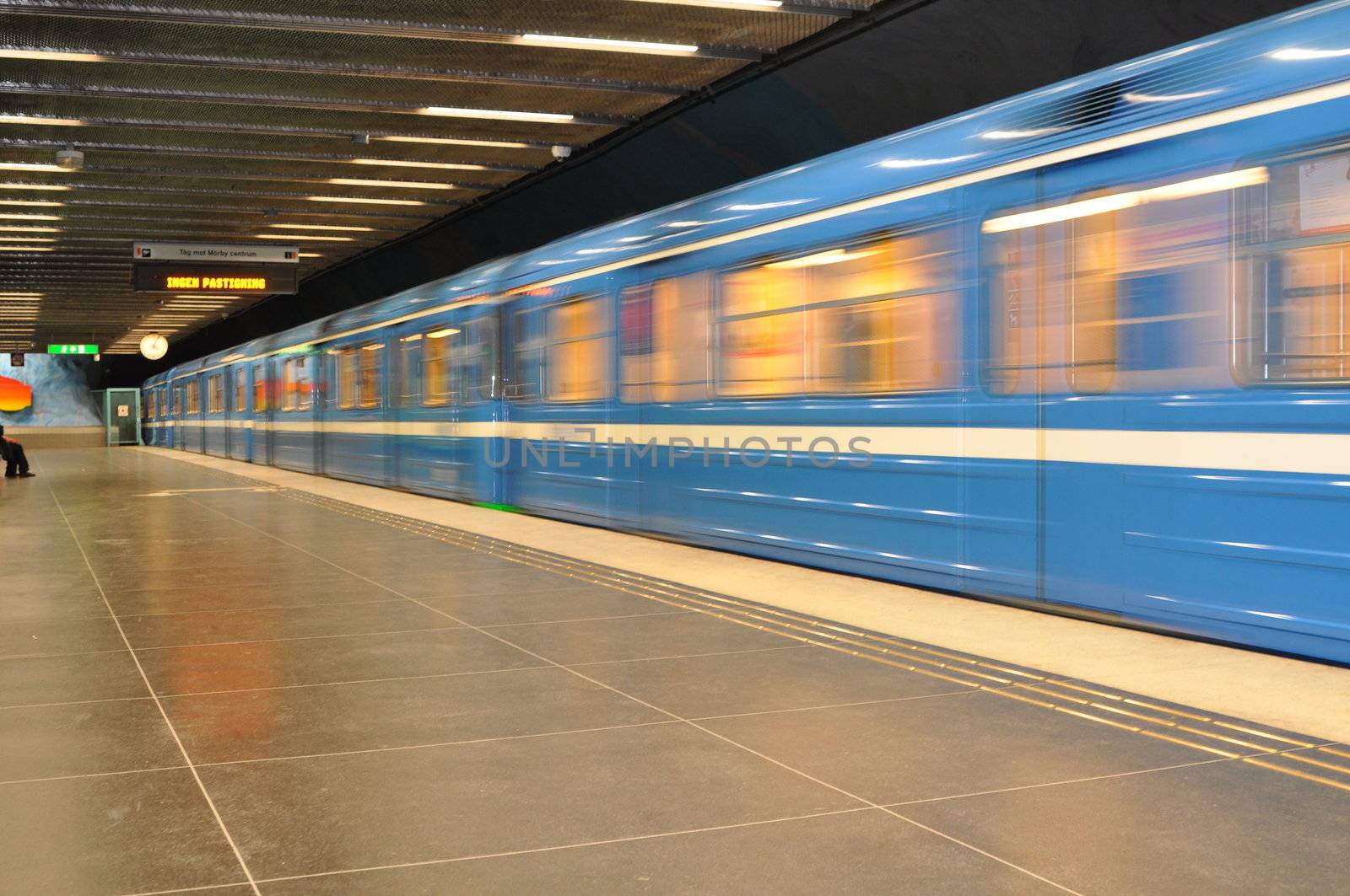 A train in the Stockholm metro passing by.