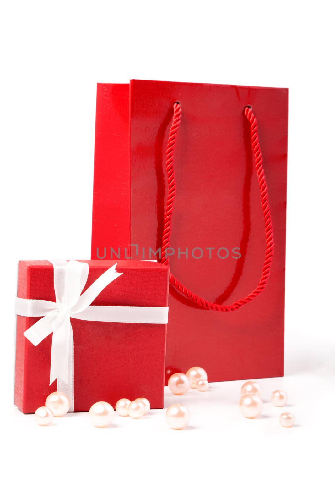 red gift and Gift bag, isolated on white background