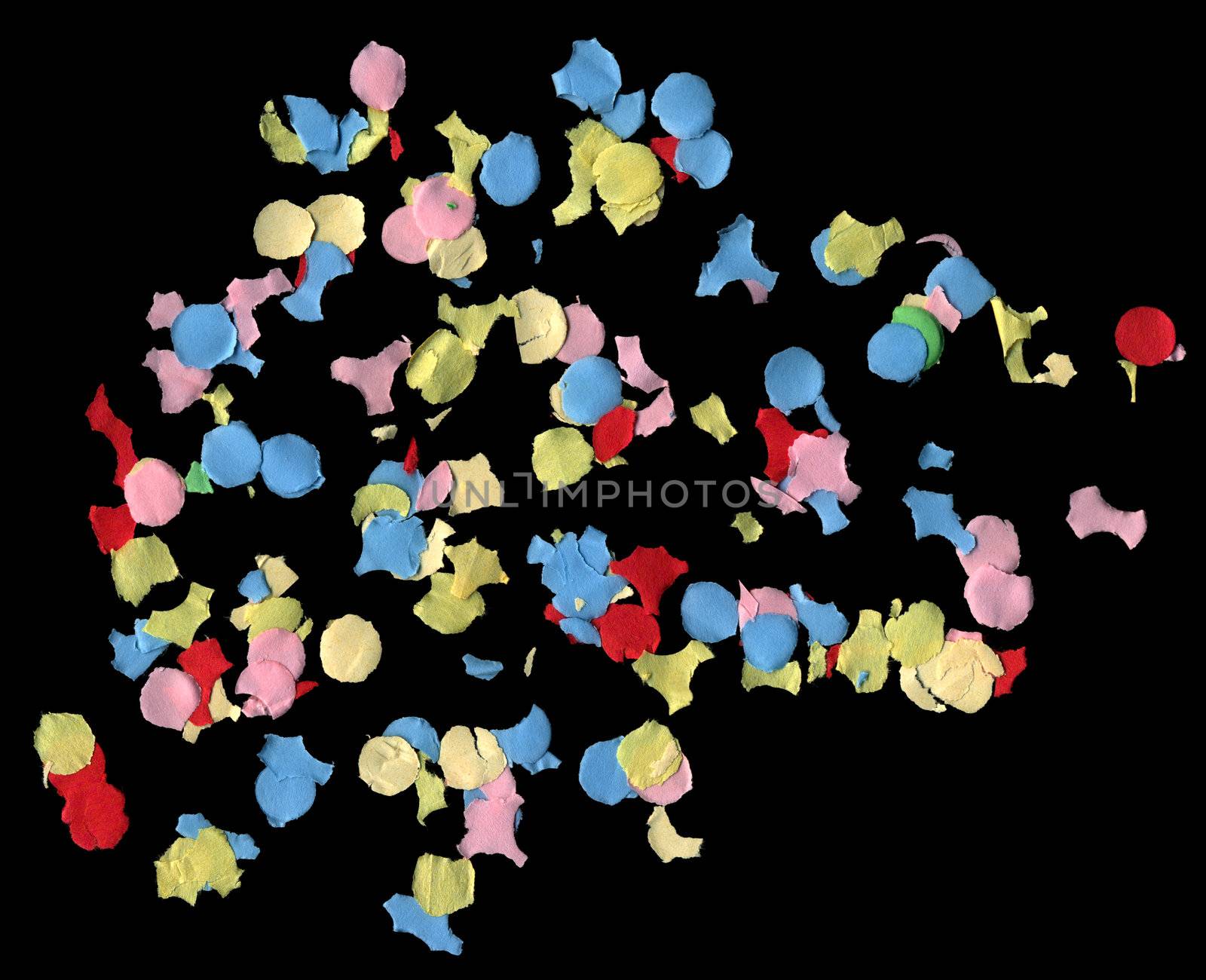 Colorful pieces of confetti paper. Carnival festive background element.