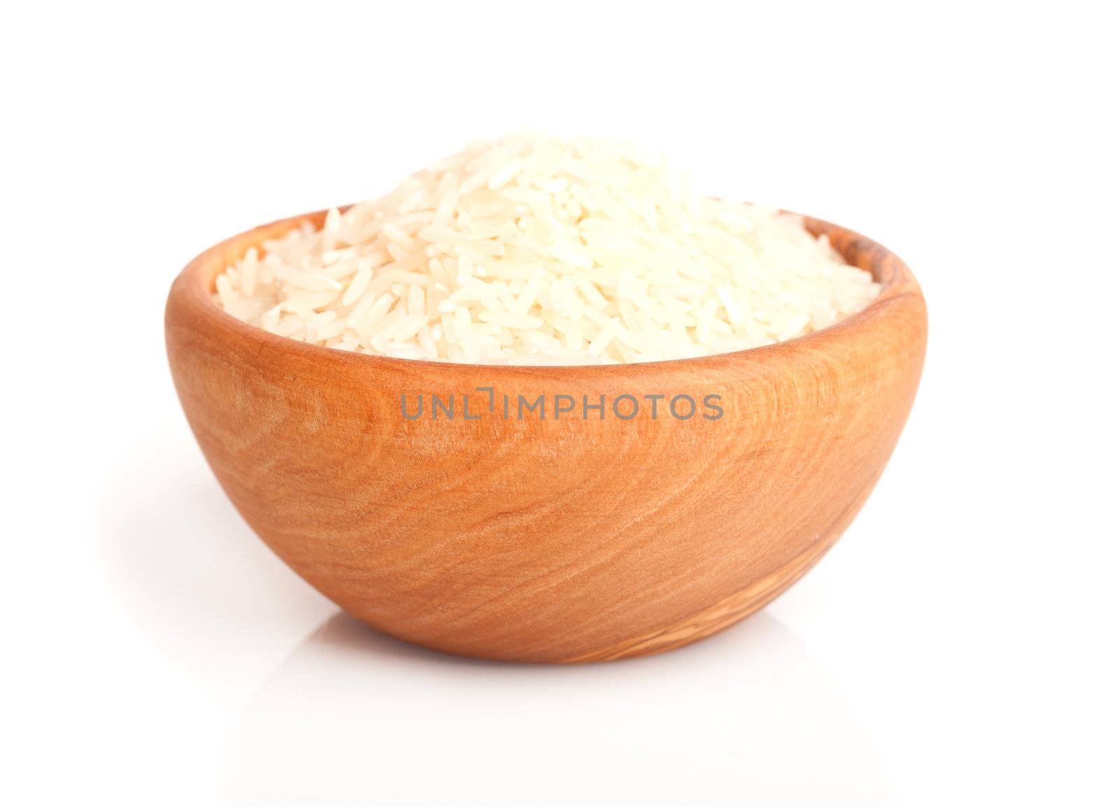 long rice in the wooden bowl.