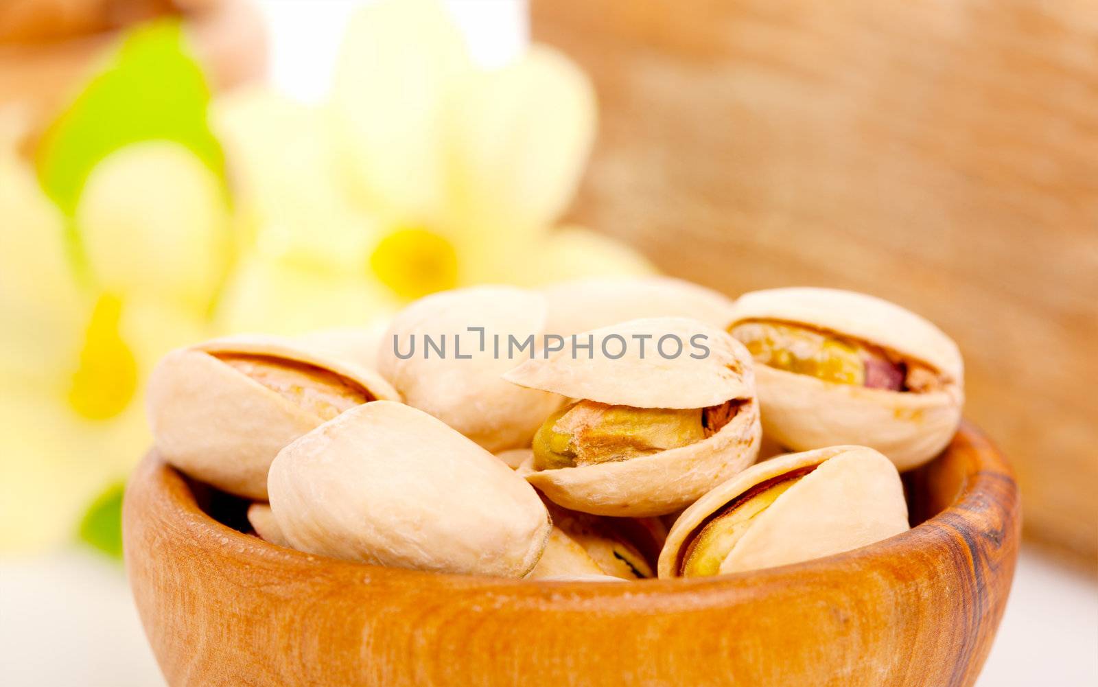 macro shot of pistachio nuts.