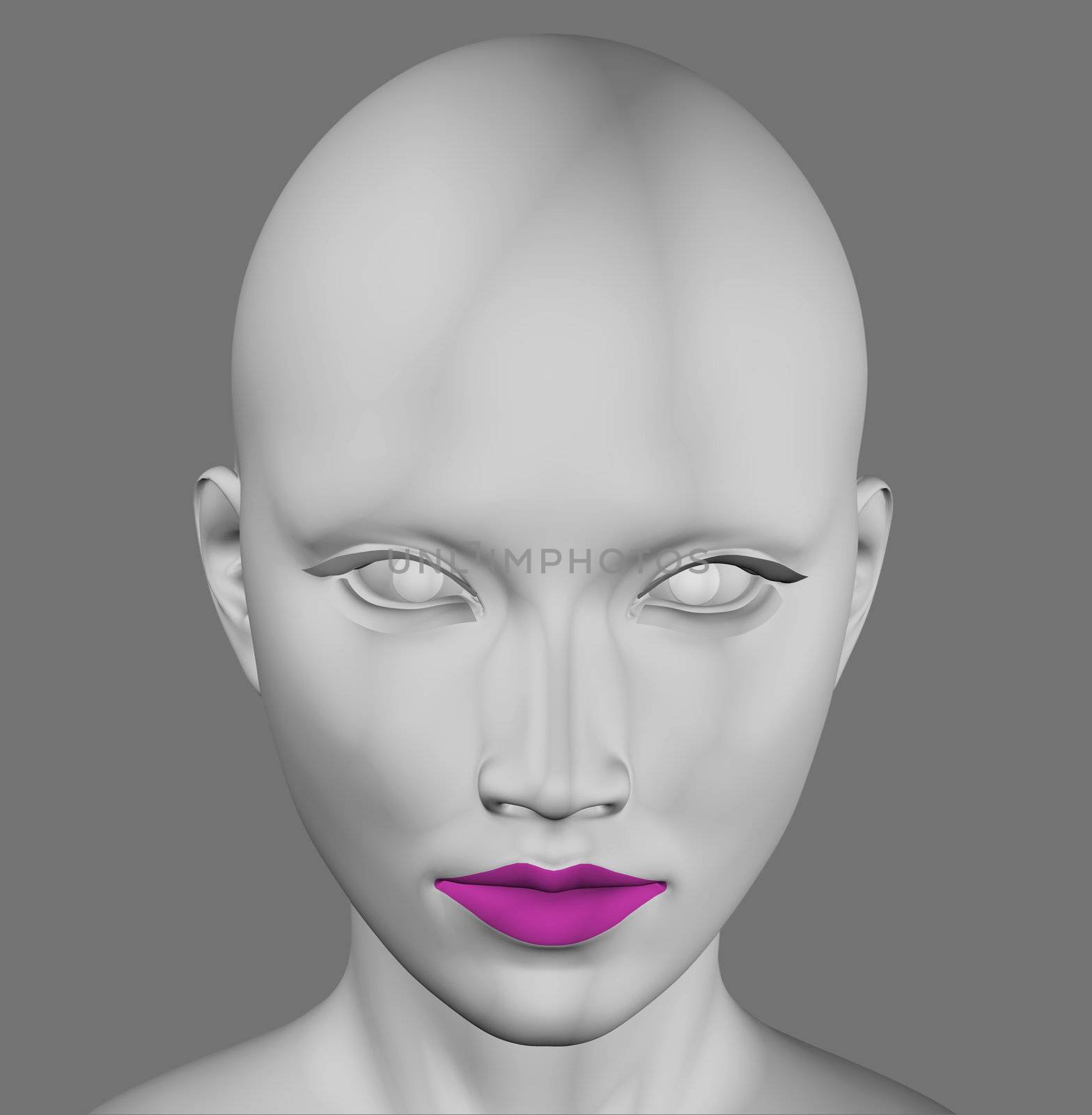 Gray alien female futuristic figure 3d illustration.