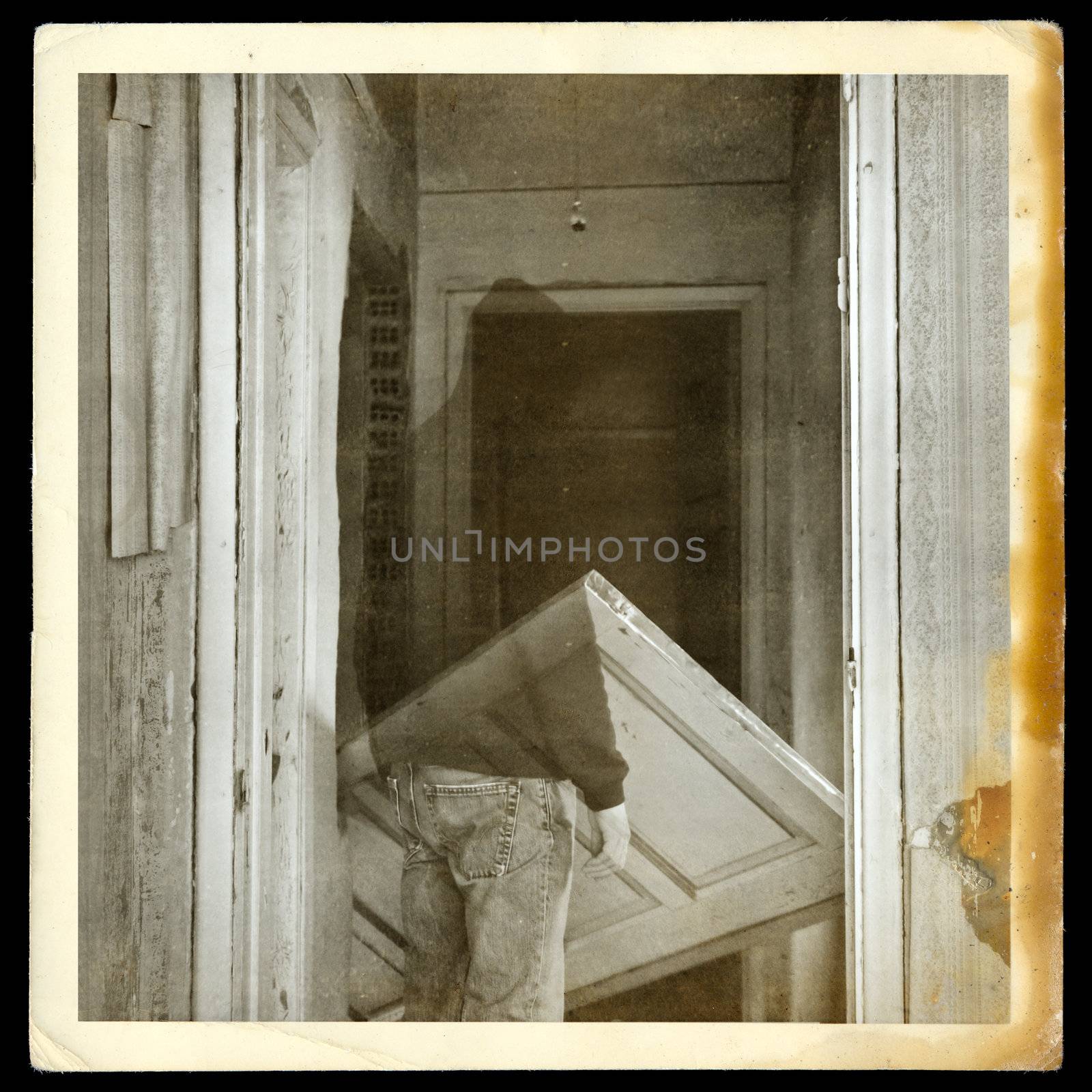 vintage photo of ghost in haunted hallway by sirylok
