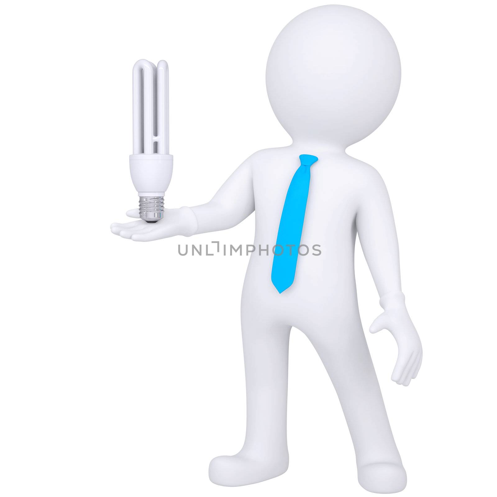 3d white man holding a light bulb by cherezoff