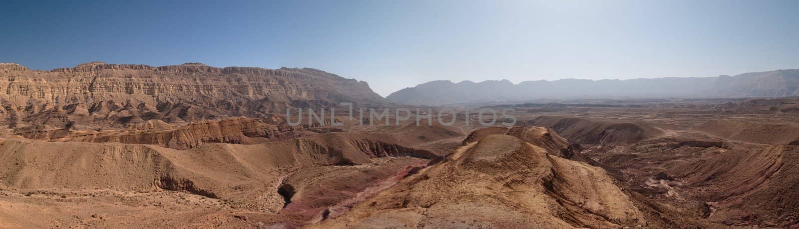 Scenic desert landscape in the Small Crater (Makhtesh Katan) in Israel's Negev desert