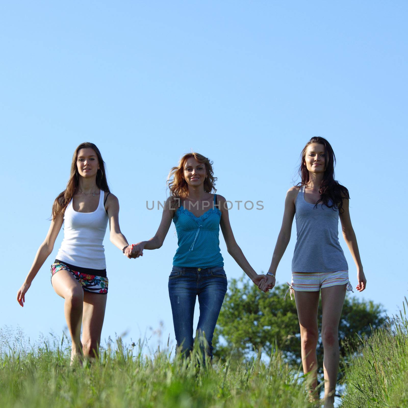 women fun on grass field