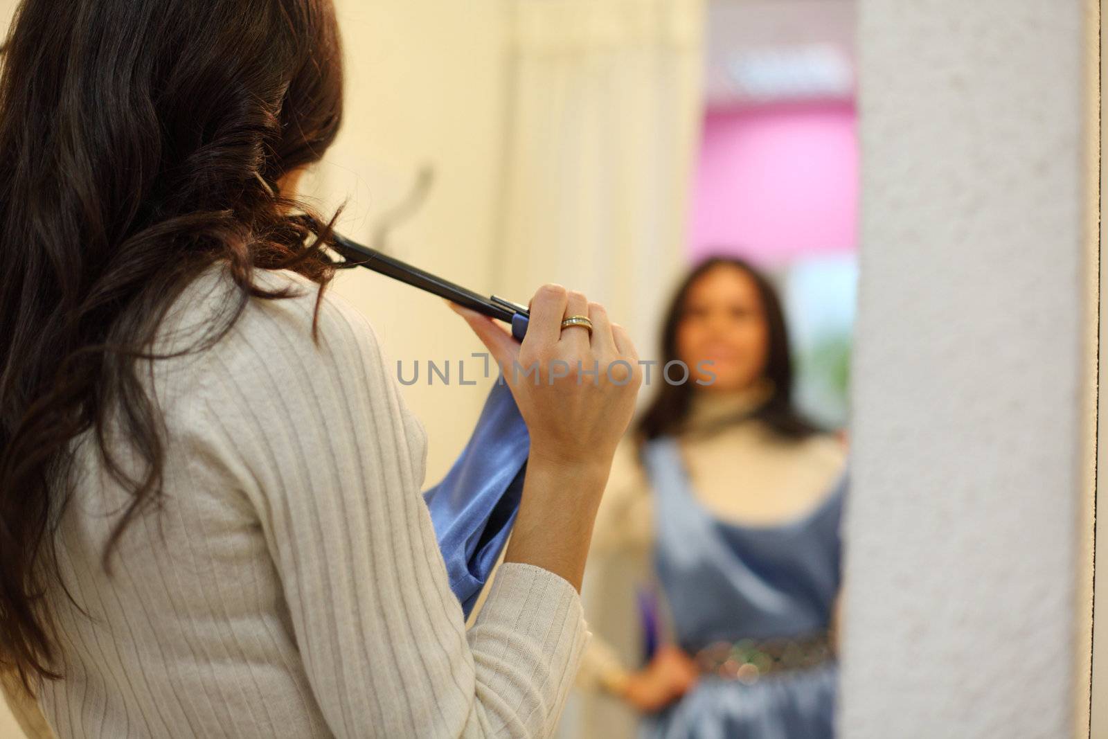 woman in dress room wear dress