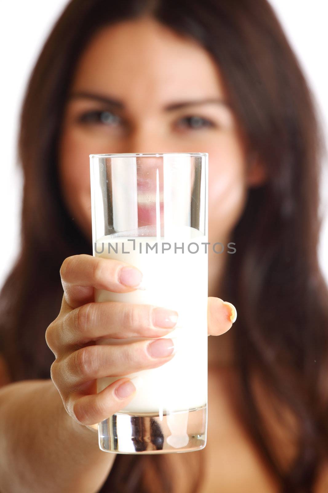 woman drink yogurt close up