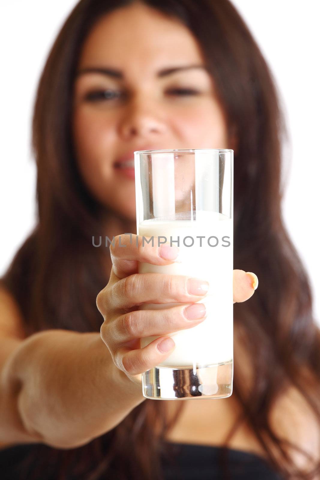 woman drink yogurt close up