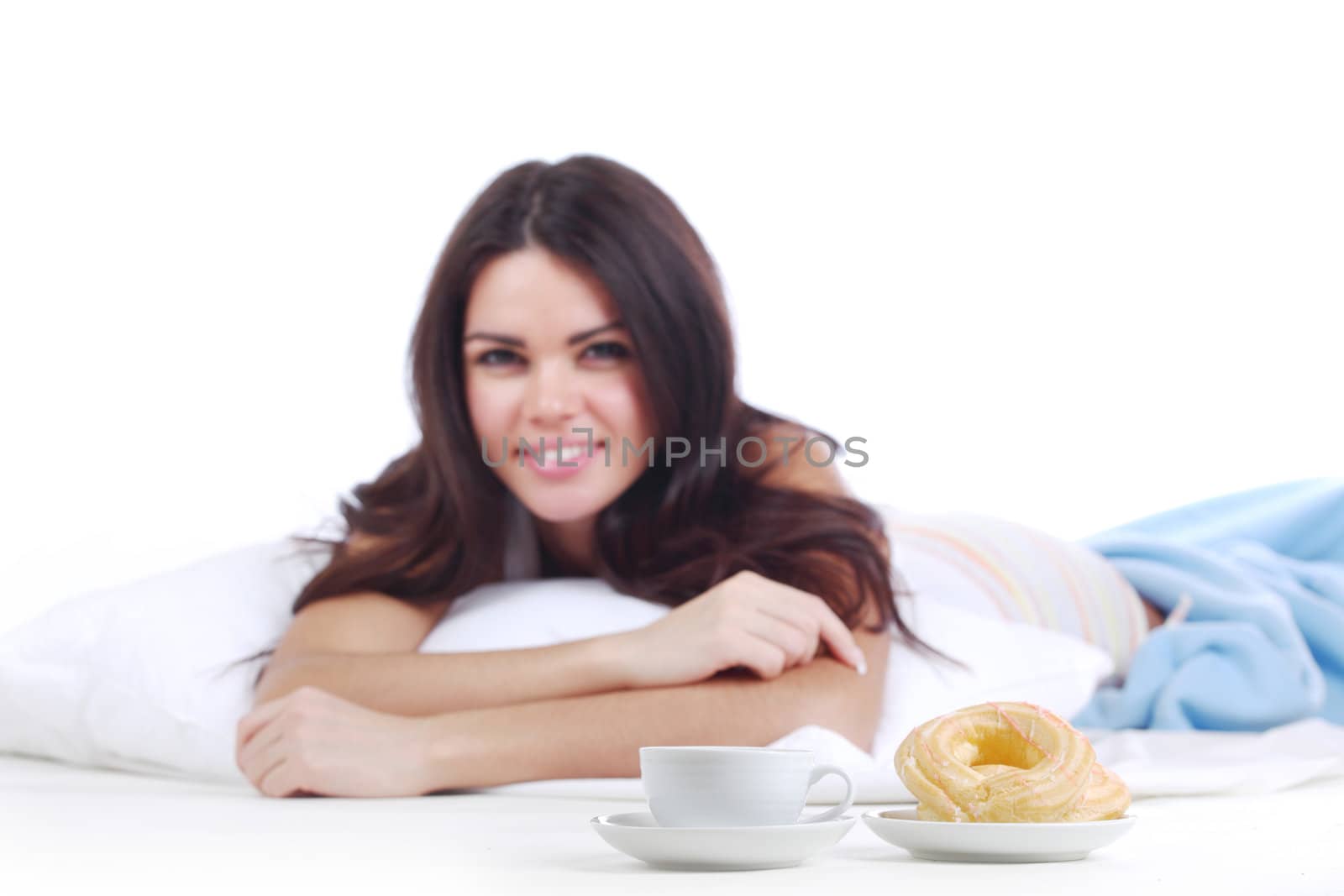 woman wake and see morning coffee