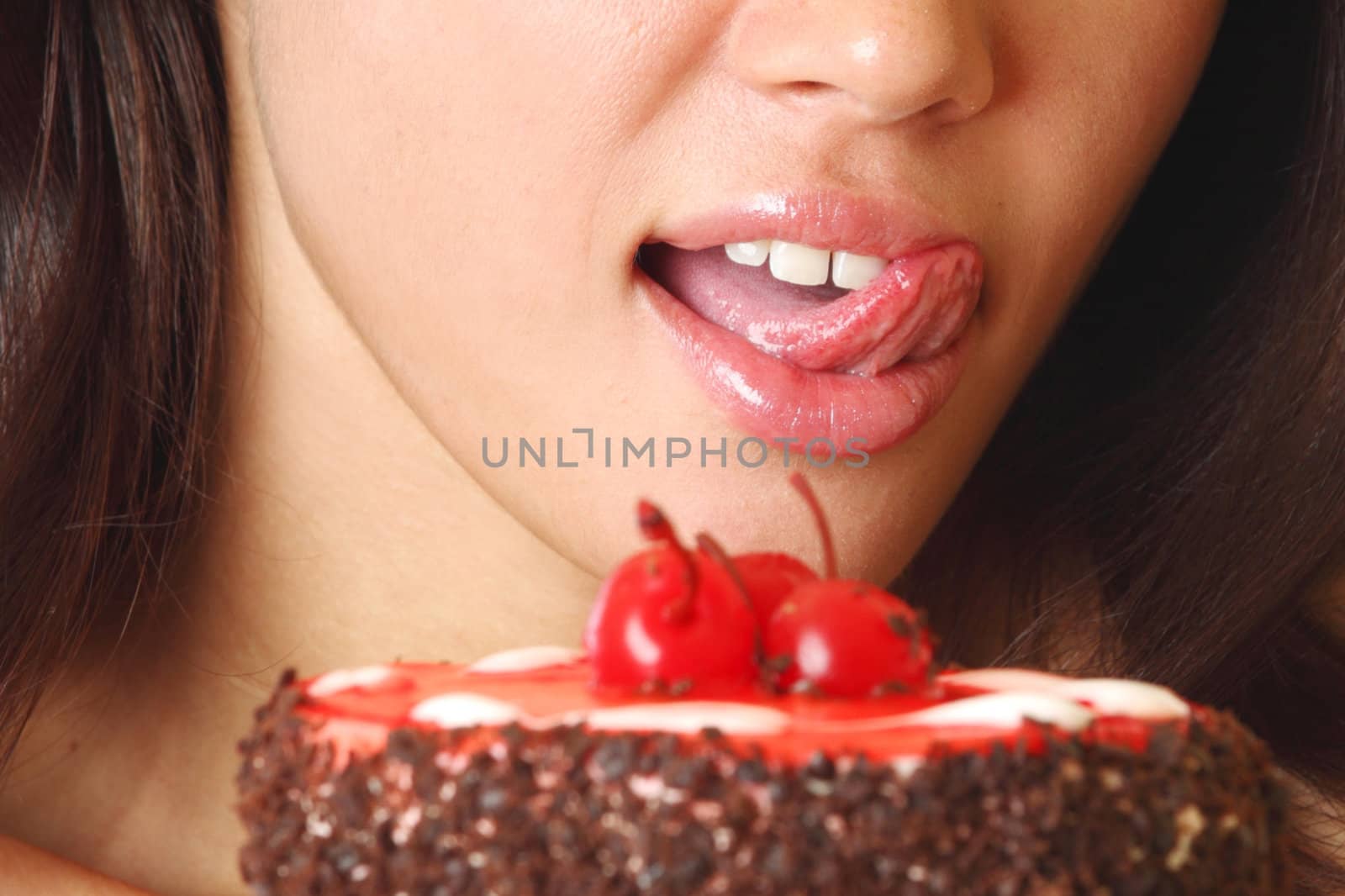 woman hold cake in hands isolated on white