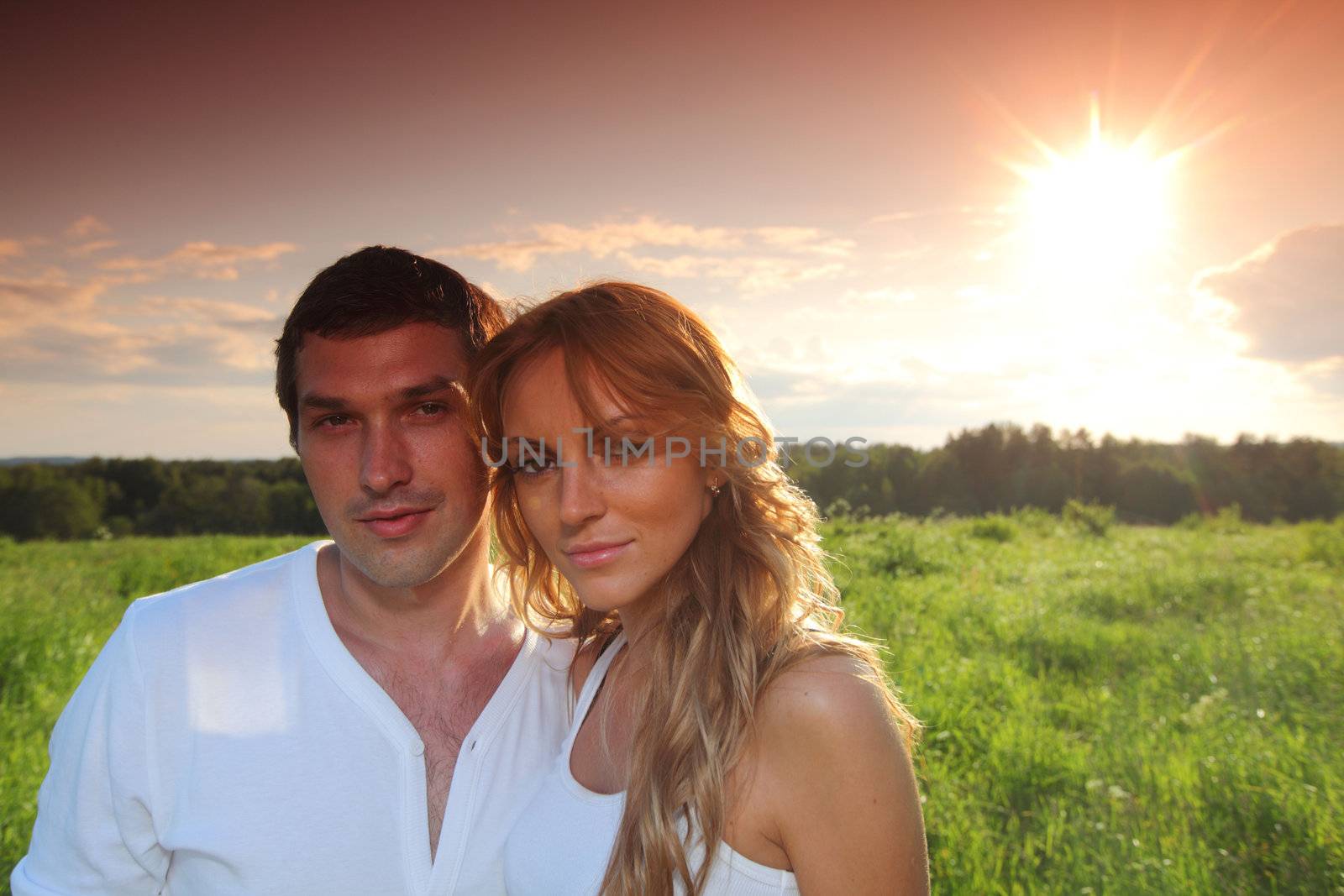 sunrise sun in woman and man hair