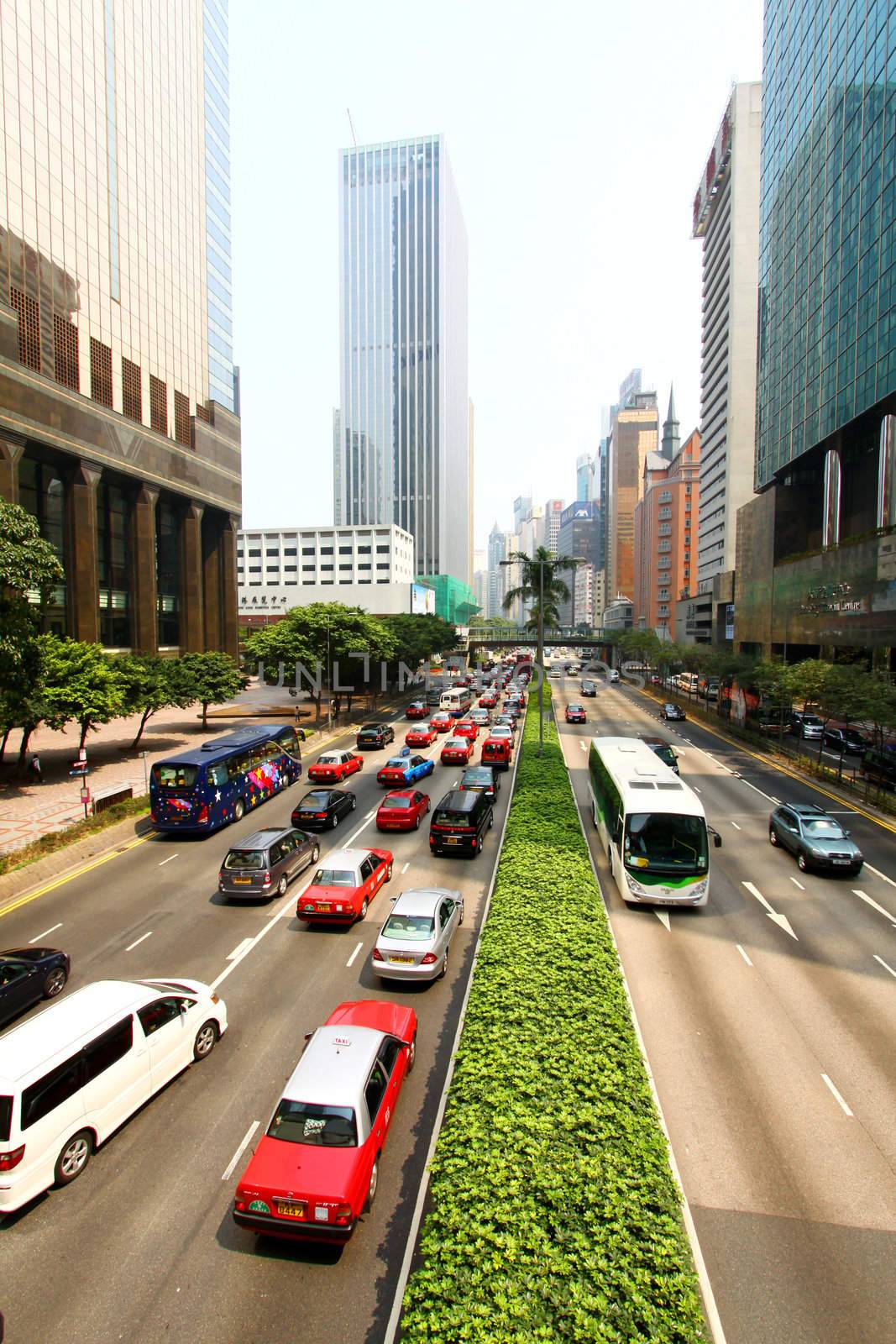 HONG KONG - MAR 12, Busy traffic in Hong Kong with many taxi in Wai Chai, Hong Kong on 12 March, 2011. 