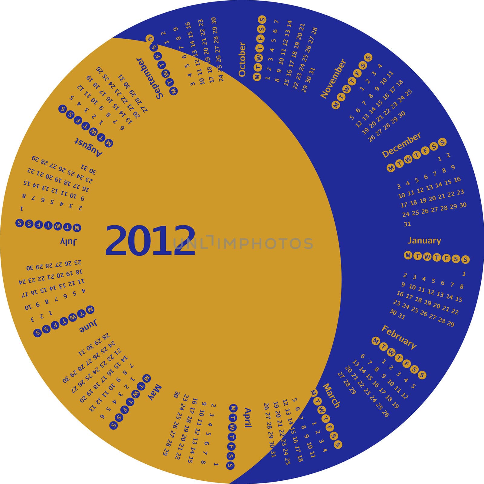Bitmap Illustration of 2012 Rotating Calendar (symbolic sun and moon)