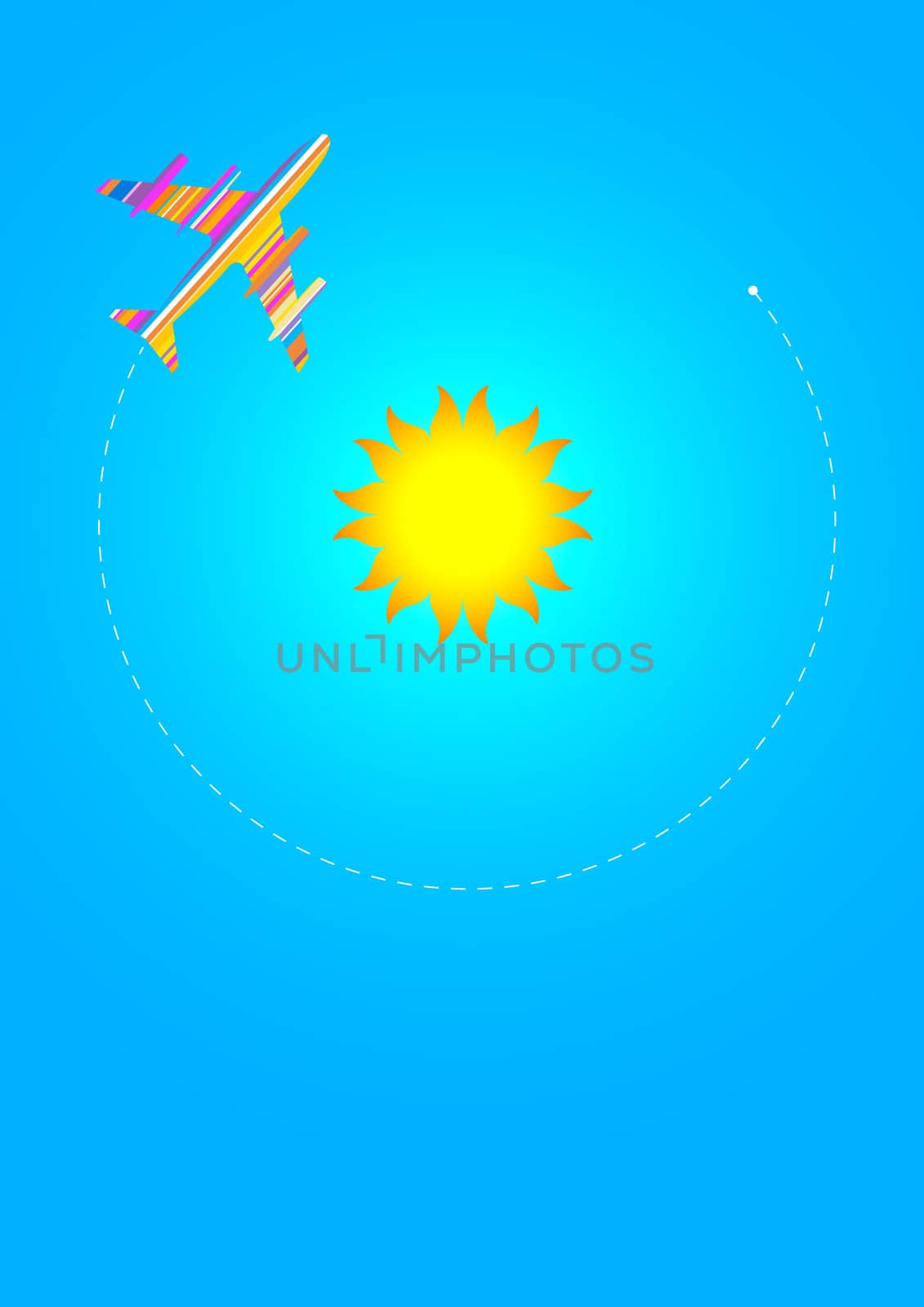 Bitmap Illustration of Airplane Flying Around The Sun