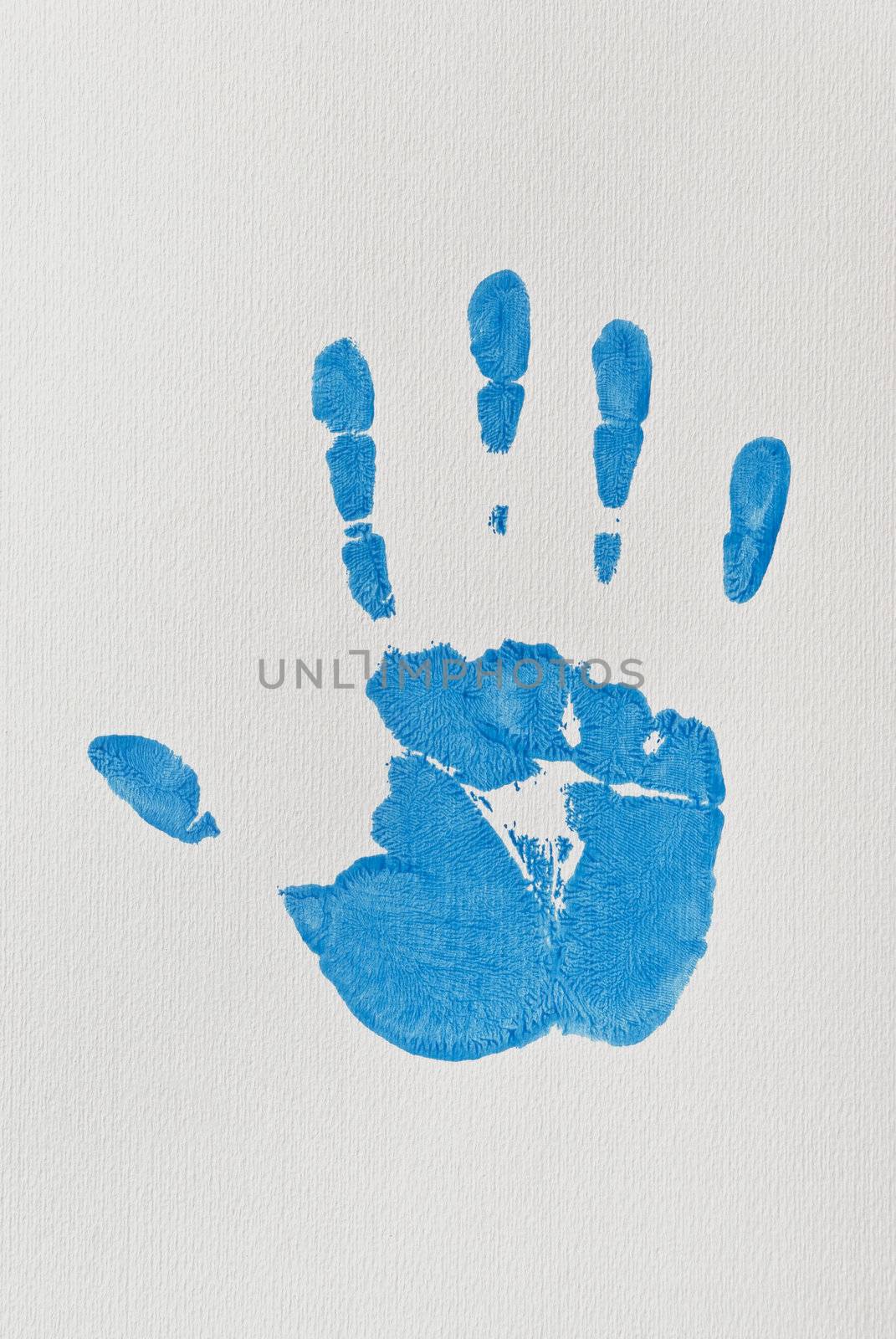 Blue Right Hand-print on Textured Paper