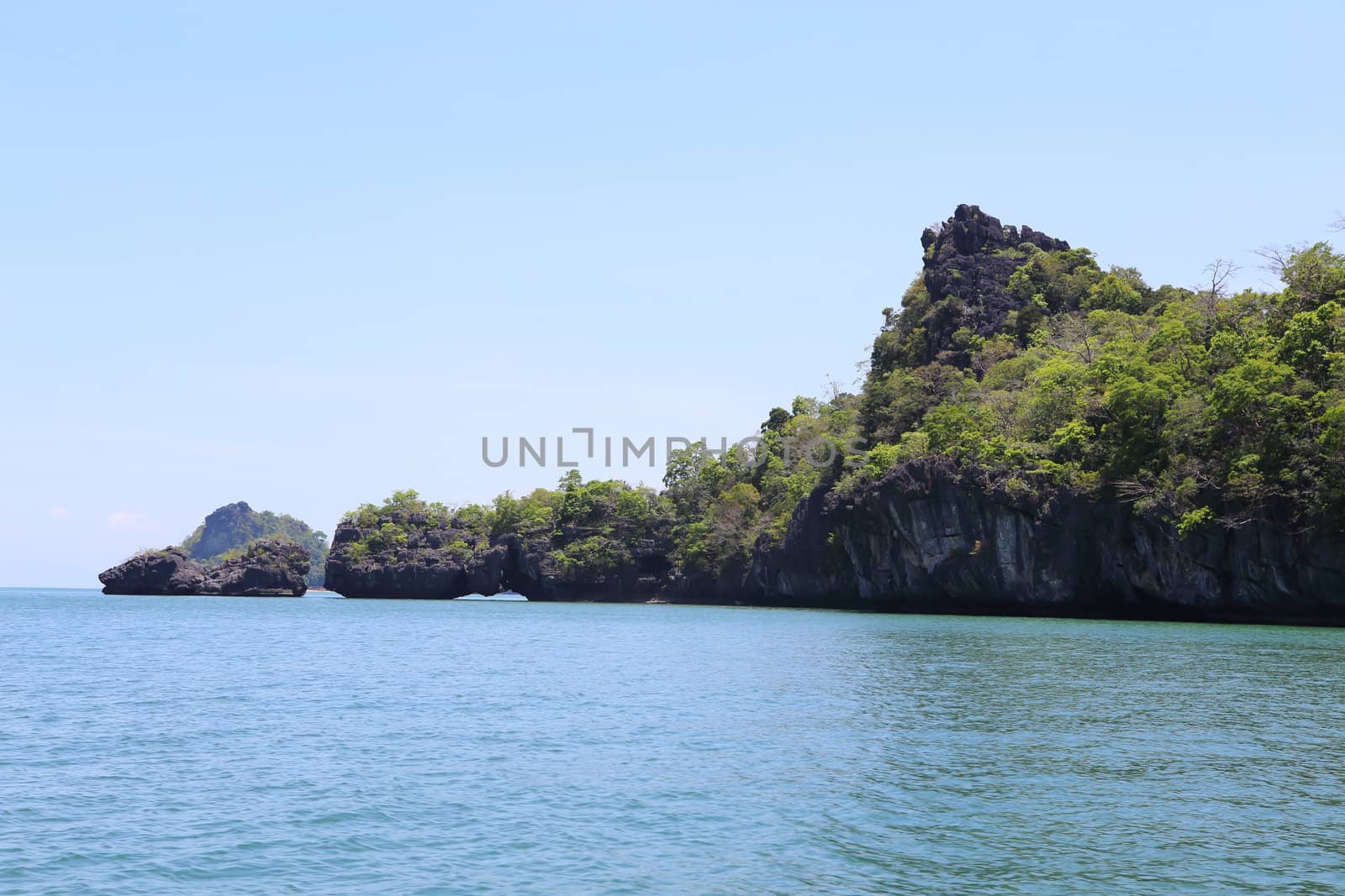 Tropical sea island rock, Thailand krabi shore line, island in sea