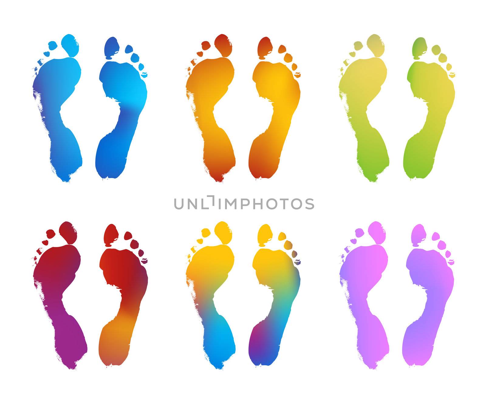 Six Gradient Color Pairs of Footprints