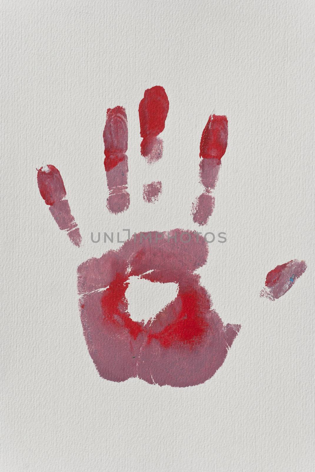 Pink and Red Left Hand-print on Textured Paper