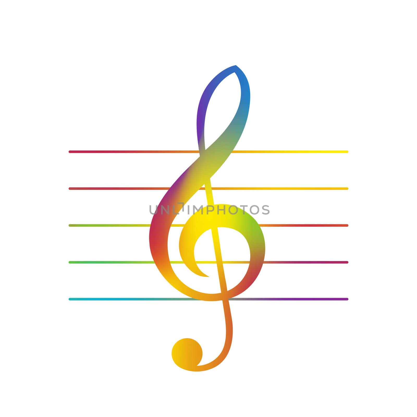 Bitmap Illustration of Colored Treble Clef Over Staff Lines