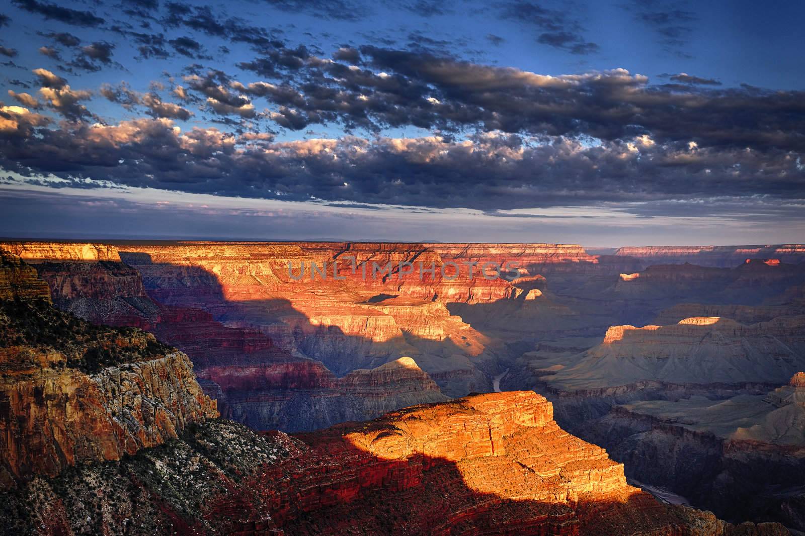 horizontal view of Grand Canyon at sunrise in september