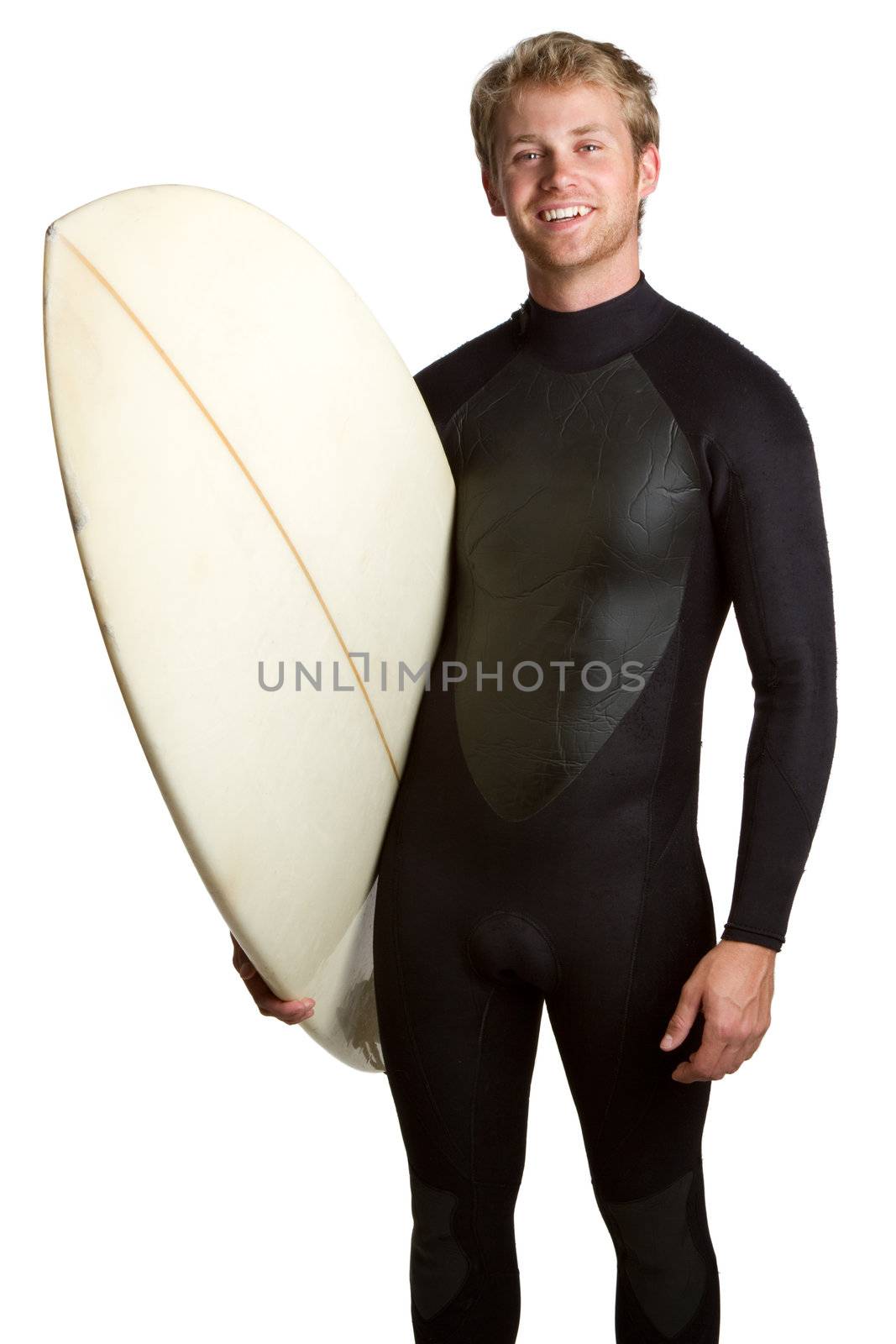 Young surfer man holding surfboard
