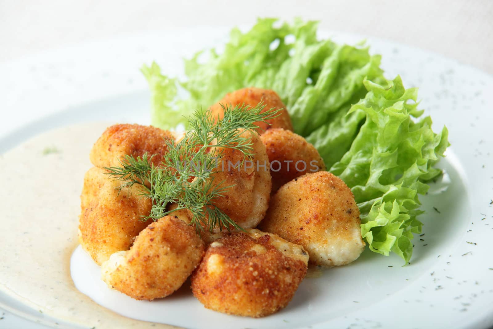 peaces of chicken on white dish