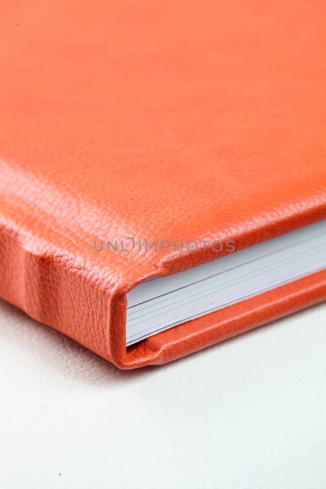 orange leather book on bright background