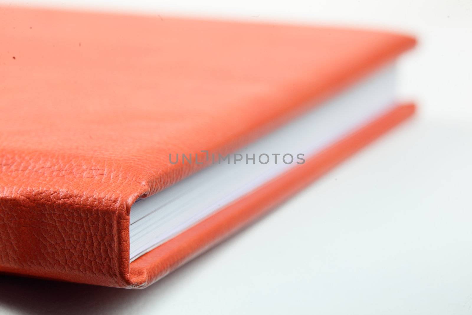 orange leather book on bright background