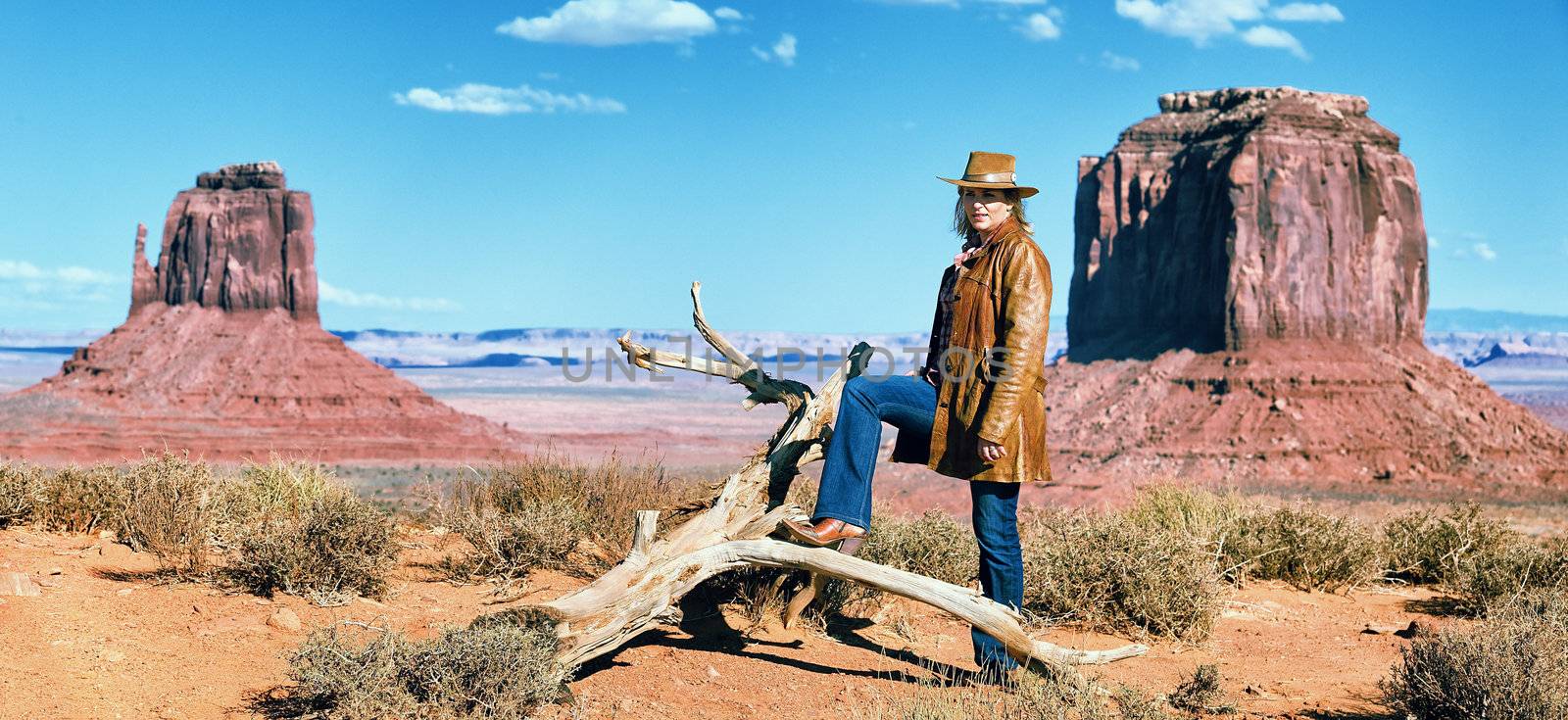 cowgirl at Monument Valley, western movie style