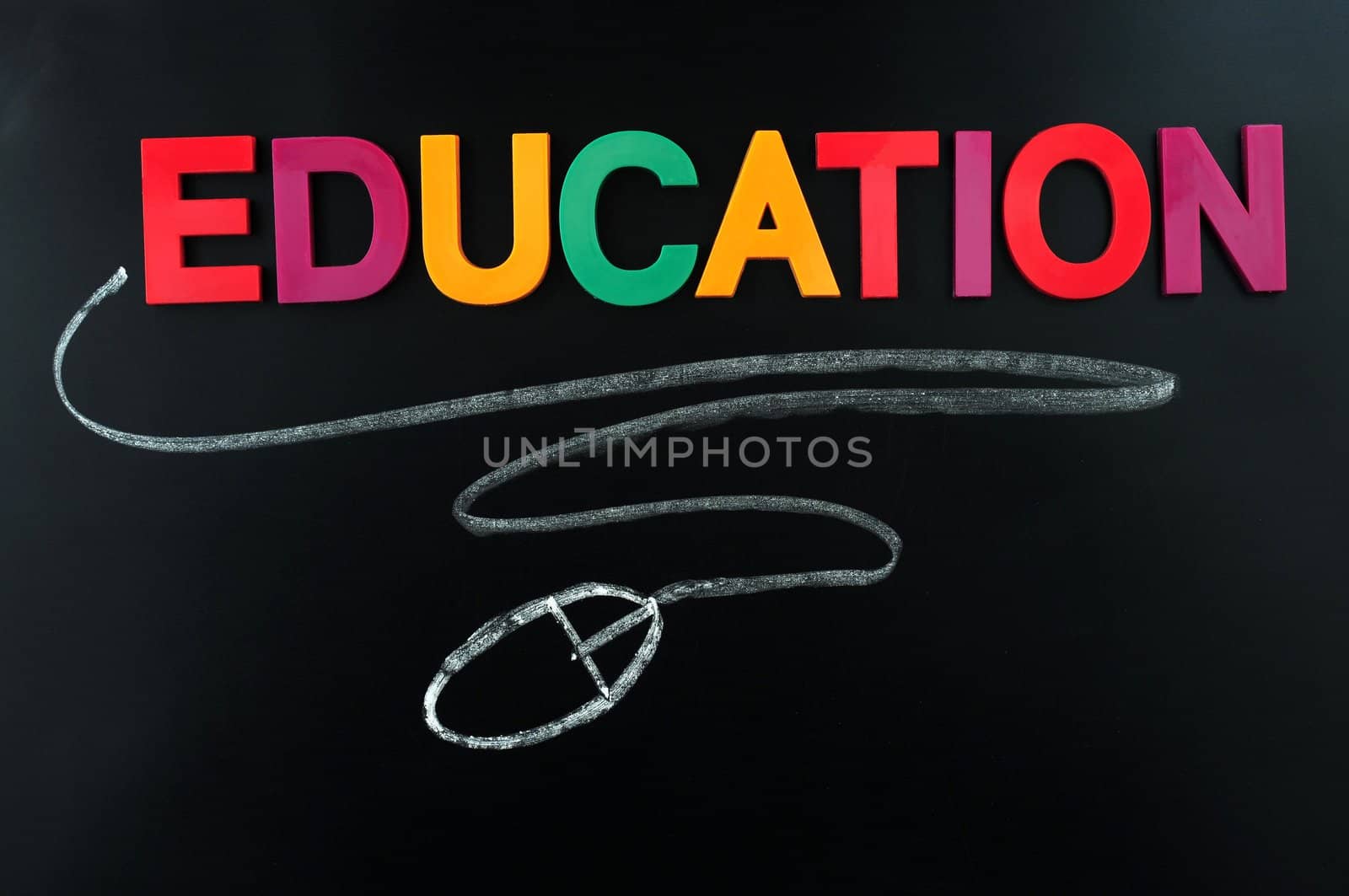 E-learning concept made of colorful letters on a blackboard