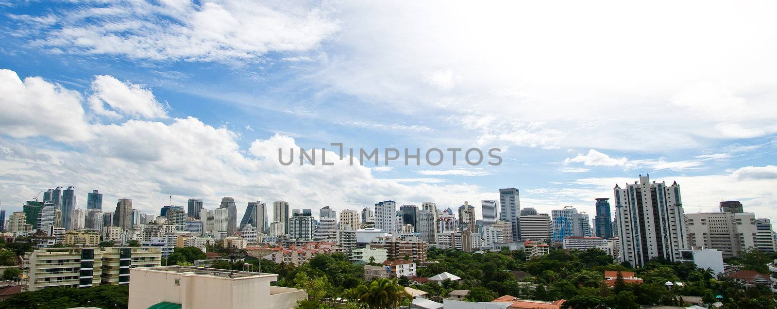 Landscape of Bangkok Skyscraper business building by vichie81