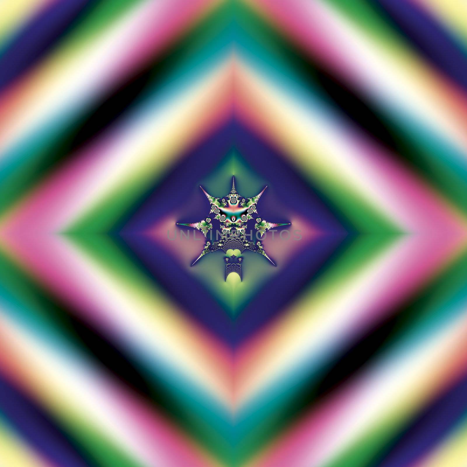 Bright and funky original fractal design, abstract psychedelic art, rainbow jewelry