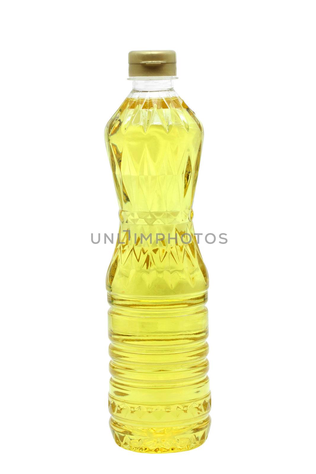 Bottle of vegetable oil on a white background