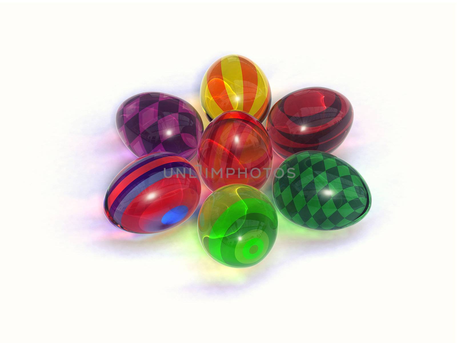 glass Easter eggs on white background