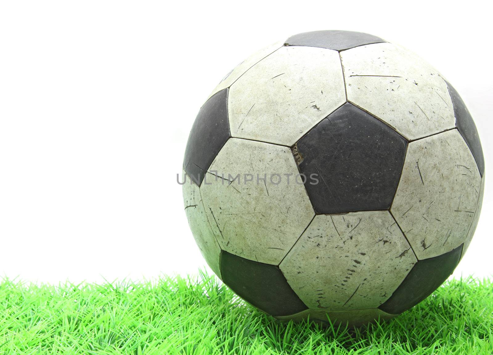 grunge soccer football on green grass